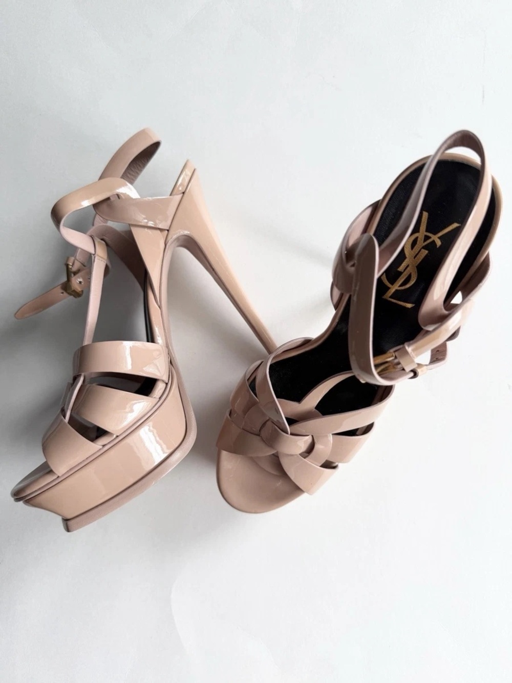 Saint Laurent YSL Tribute Nude Patent Leather Platform Heels Size 35